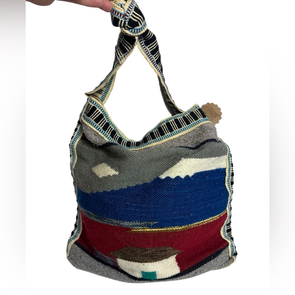 Vintage 1962‎ Handwoven Boho Tote Bag – Southwestern Folk Art Style